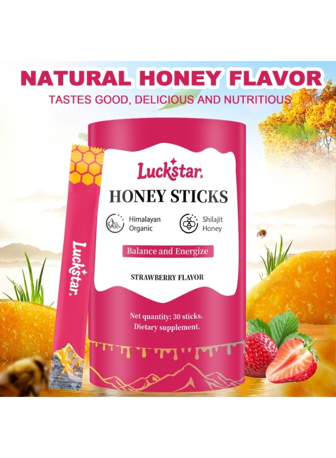 LUCKSTAR Honey Sticks | Strawberry Flavor | Himalayan Organic Honey & Shilajit Resin | Daily Energy & Stamina Boost | 30 Sticks Luckstar - Image 3