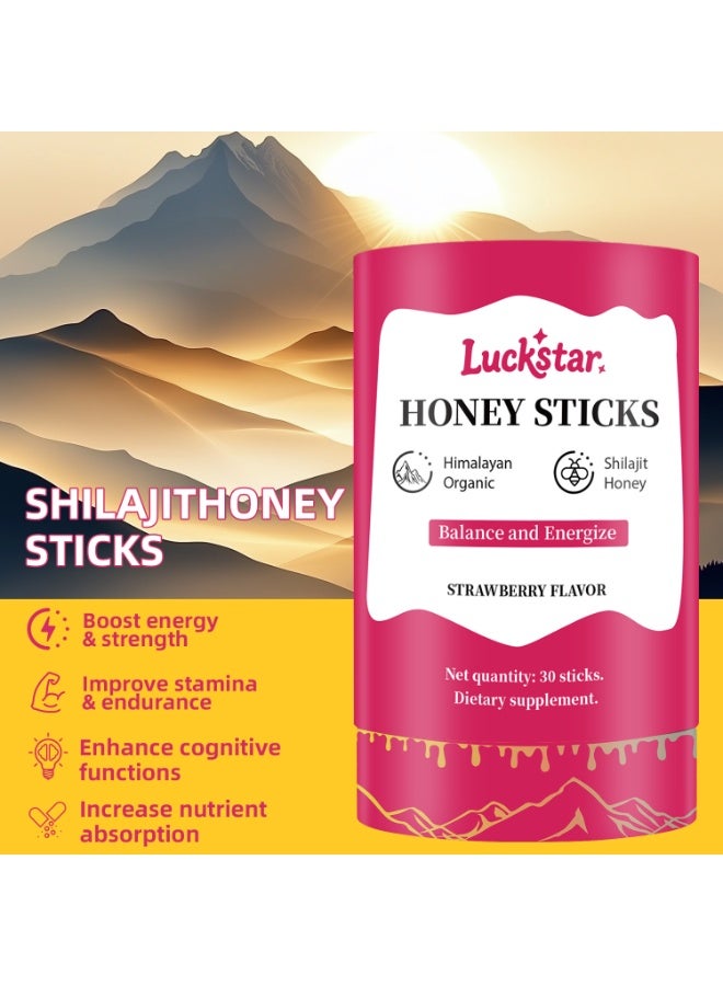 LUCKSTAR Honey Sticks | Strawberry Flavor | Himalayan Organic Honey & Shilajit Resin | Daily Energy & Stamina Boost | 30 Sticks Luckstar - Image 4
