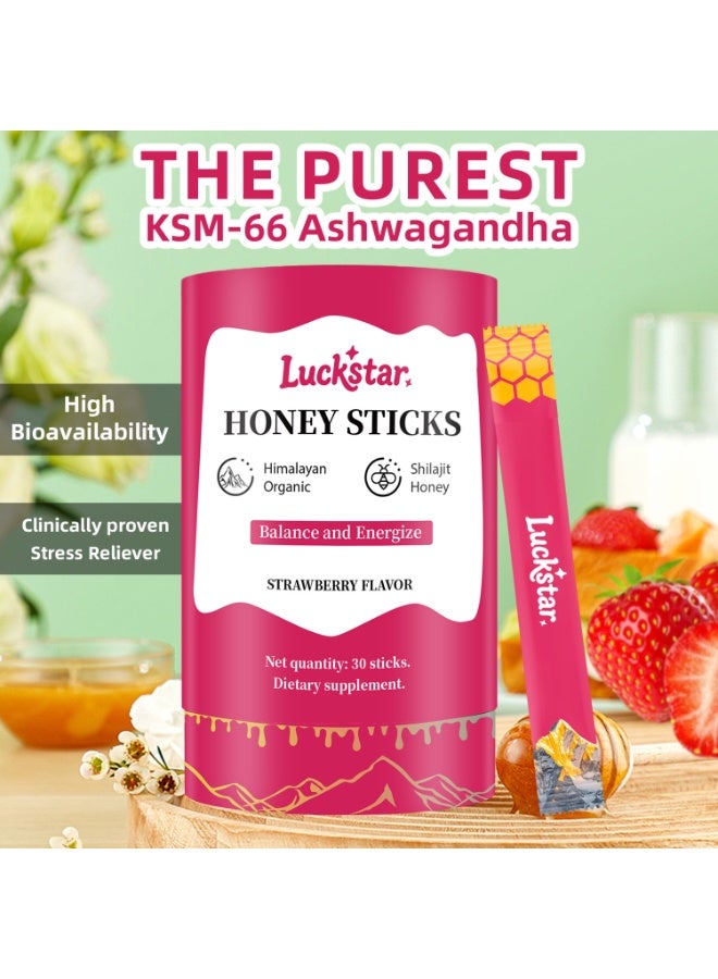 LUCKSTAR Honey Sticks | Strawberry Flavor | Himalayan Organic Honey & Shilajit Resin | Daily Energy & Stamina Boost | 30 Sticks Luckstar - Image 2