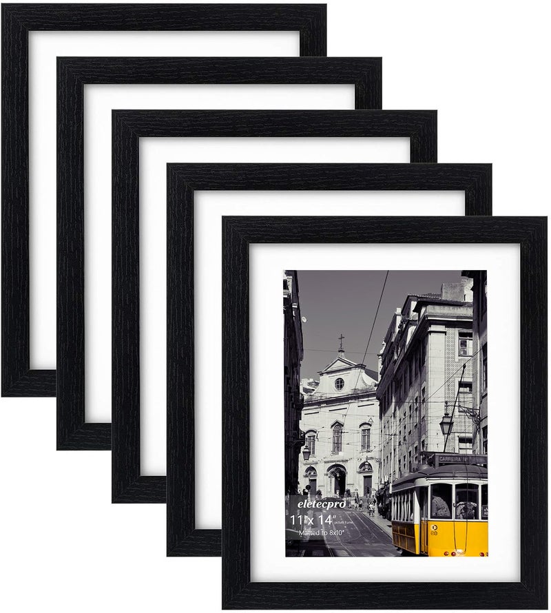 eletecpro 11x14 Picture Frames Set of 5 Gallery wall frame Display 8x10 Photo with Mat or 11x14 without Mat Picture Frame Collage Wall Decor for Wall Mounting Black