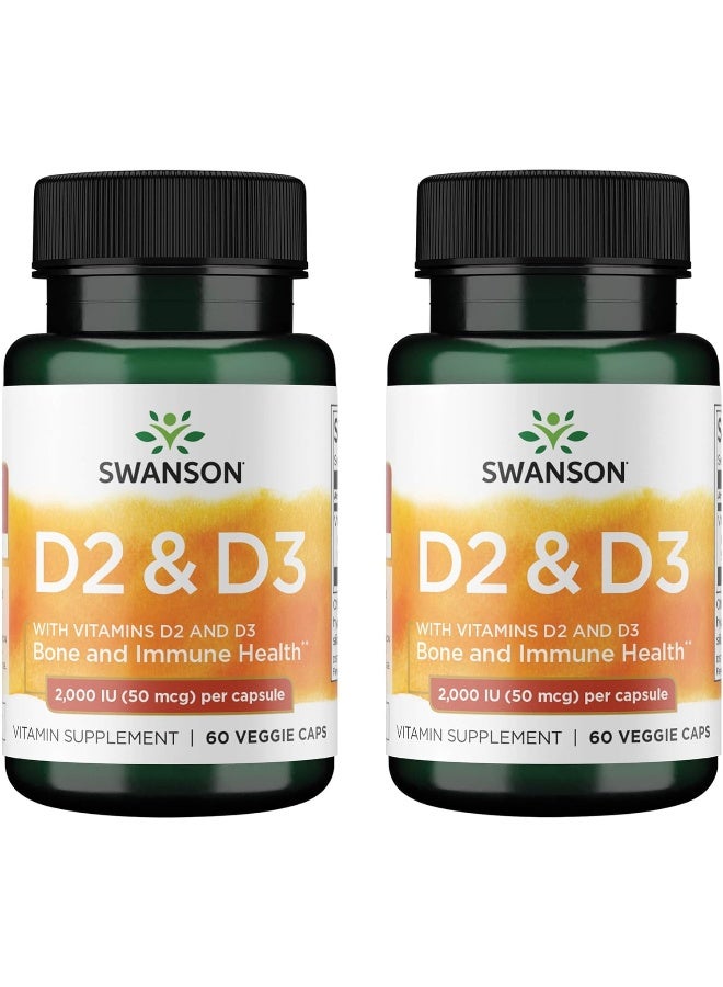 Swanson Vitamin D Complex with Vitamins D2 & D3 - Complete Sunshine Vitamin Complex for Bone, Dental & Immune Health - Vitamin Supplement (50 mcg, 60 Veggie Capsules) (2 Pack) - Image 1