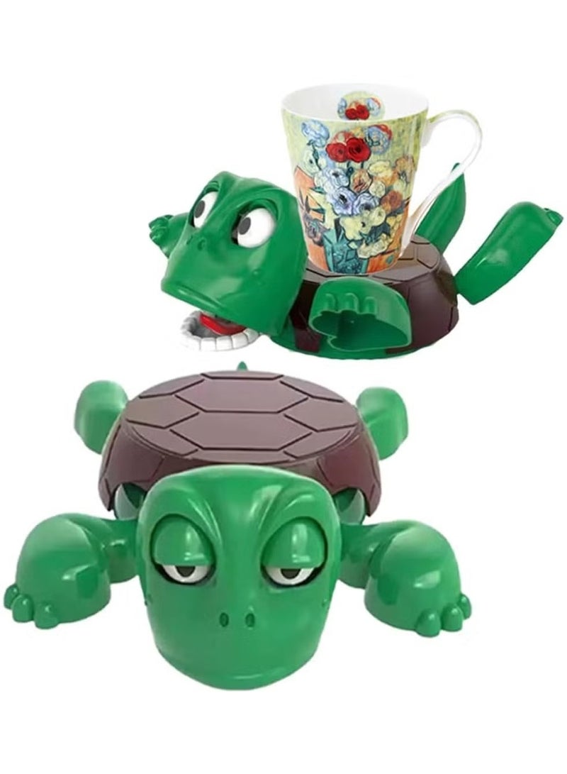 سلحفاة السفينة مضحكة كأس السلاحف مع تعبير مفاجئ - منصات المشروبات البلاستيكية عيون تعبيرية وأطراف مرتفعة لمكتب البار المنزلي ， أخضر+بني - Image 1