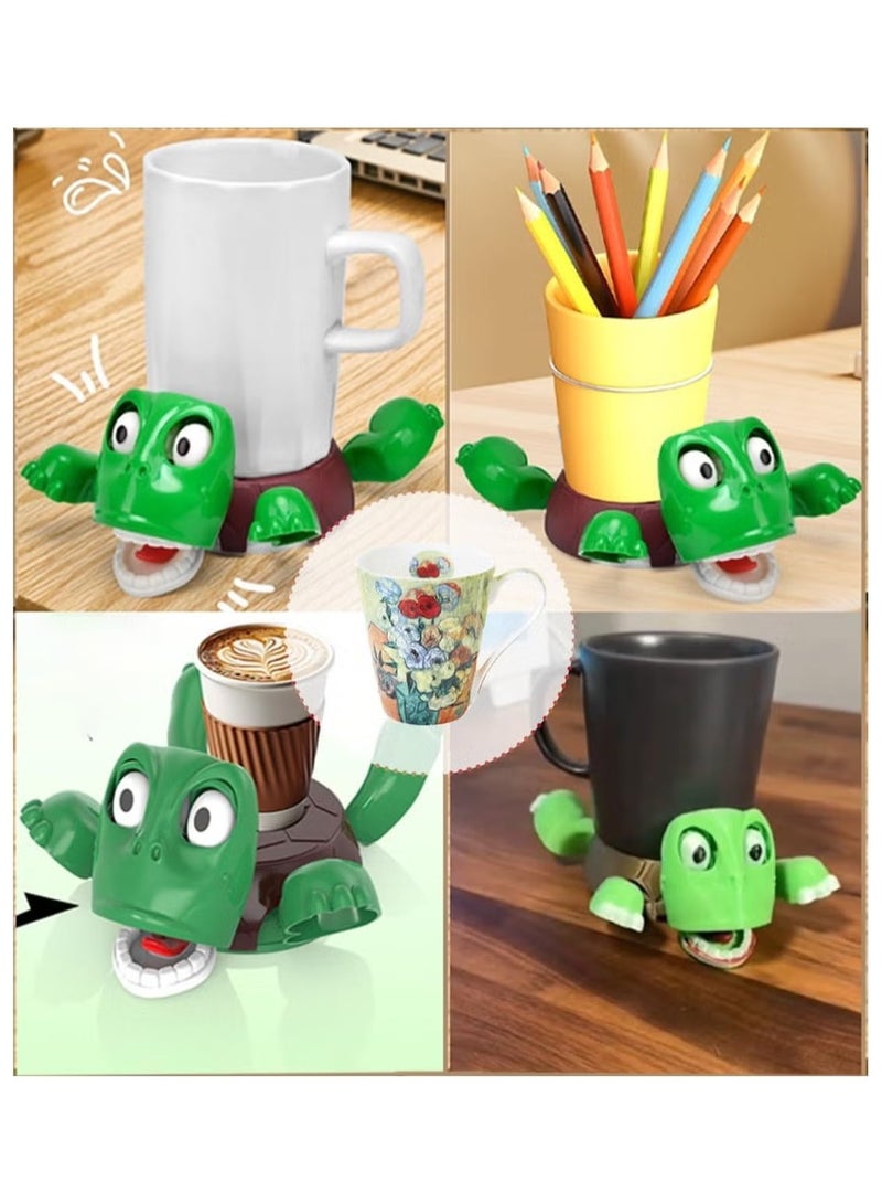 سلحفاة السفينة مضحكة كأس السلاحف مع تعبير مفاجئ - منصات المشروبات البلاستيكية عيون تعبيرية وأطراف مرتفعة لمكتب البار المنزلي ， أخضر+بني - Image 2