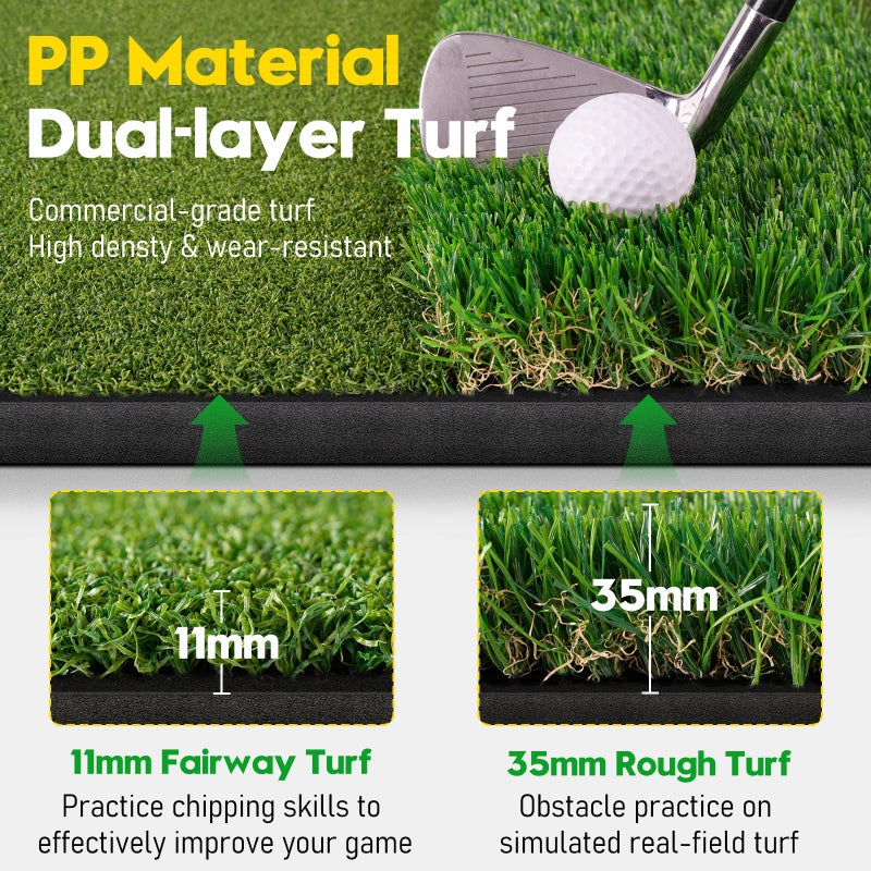 KJSUE Premium Dual Turf Golf Mat with Ball Tray, 5x4 FT Golf Hitting Mats Practice Outdoor Indoor for Backyard Driving Range Simulator Mat, Golf Chipping Swing Training Aid Mat, Gifts for Dad,Men,Golfers - Image 3