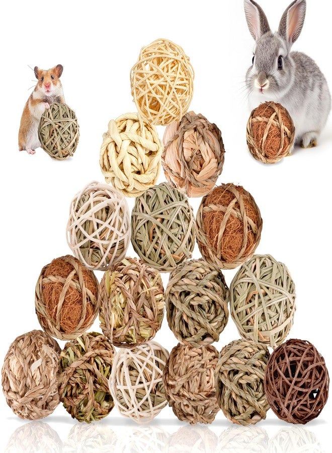 Sofier Rabbit & Guinea Pig Toys 16 Pcs Chew Grass Balls Natural Chews for Rodents - Handmade Enrichment Treats for Chinchillas, Guinea Pigs - Image 1