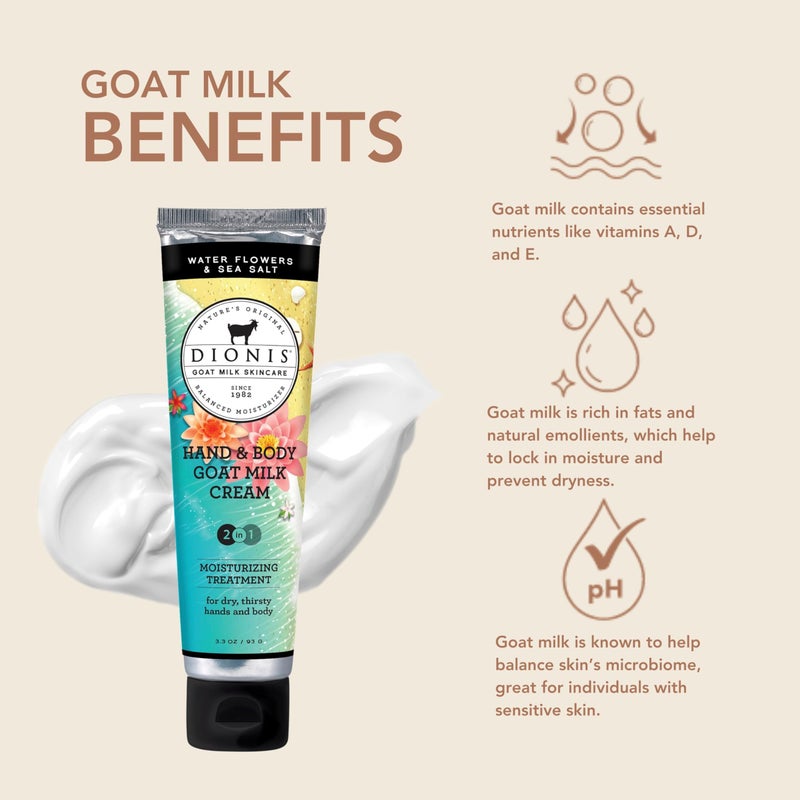 Dionis Goat Milk Skincare 3.3oz Water Flowers & Sea Salt Hand & Body Cream - Travel Size Hand Lotion For Hydrating & Moisturizing Dry Skin - Cruelty Free Cream Made In The USA - Paraben Free Formula - Image 2