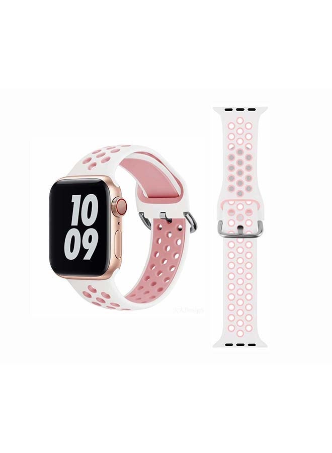 NIBEMINENT Replacement Band For Apple Watch Series 1/2/3/4/5/6/SE 40/38mm White/Light Pink - Image 1