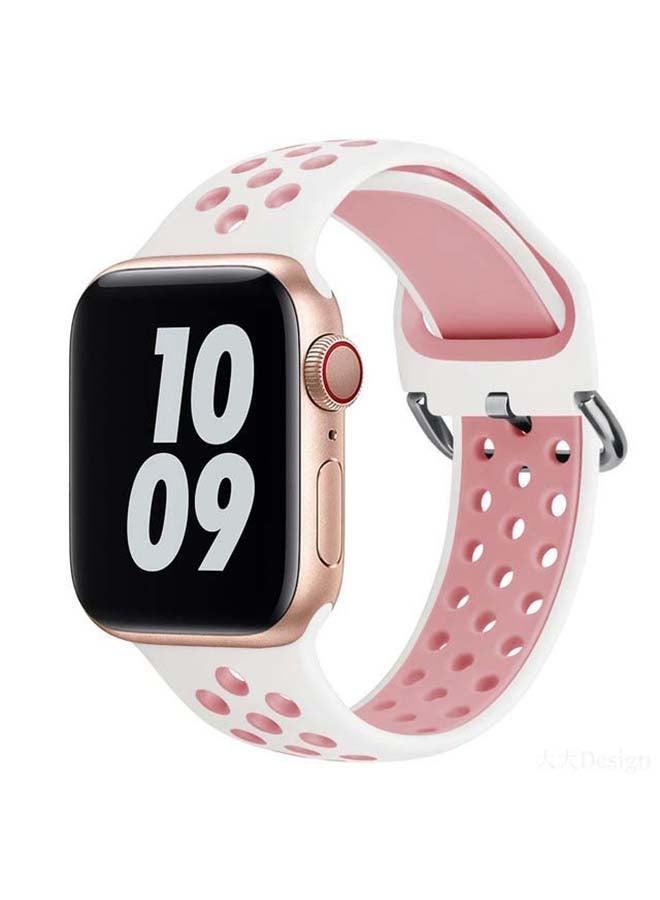 NIBEMINENT Replacement Band For Apple Watch Series 1/2/3/4/5/6/SE 40/38mm White/Light Pink - Image 2