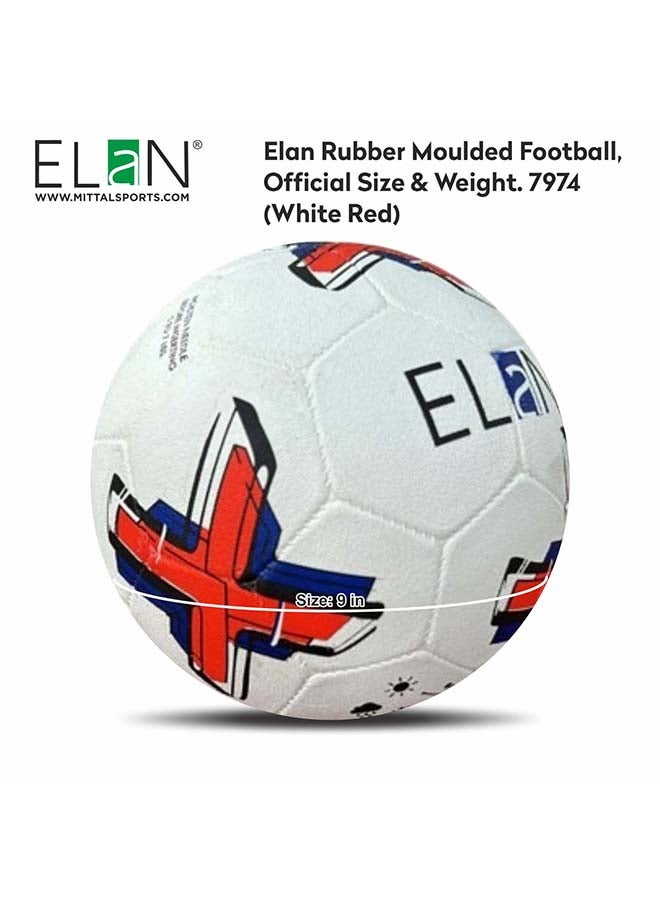ELAN Maxxo Rubber Moulded Football - Official Match Size 5 & Weight, Durable White & Red Training Soccer Ball, High-Grip All-Weather Performance for Hard Ground, Street & Turf (Ages 14+ Years) - Image 2