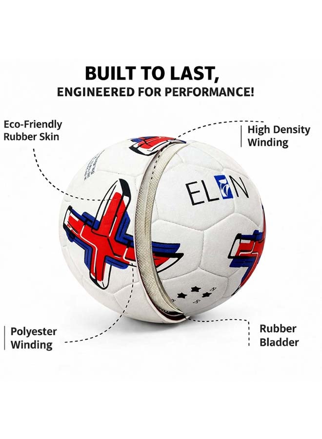 ELAN Maxxo Rubber Moulded Football - Official Match Size 5 & Weight, Durable White & Red Training Soccer Ball, High-Grip All-Weather Performance for Hard Ground, Street & Turf (Ages 14+ Years) - Image 5