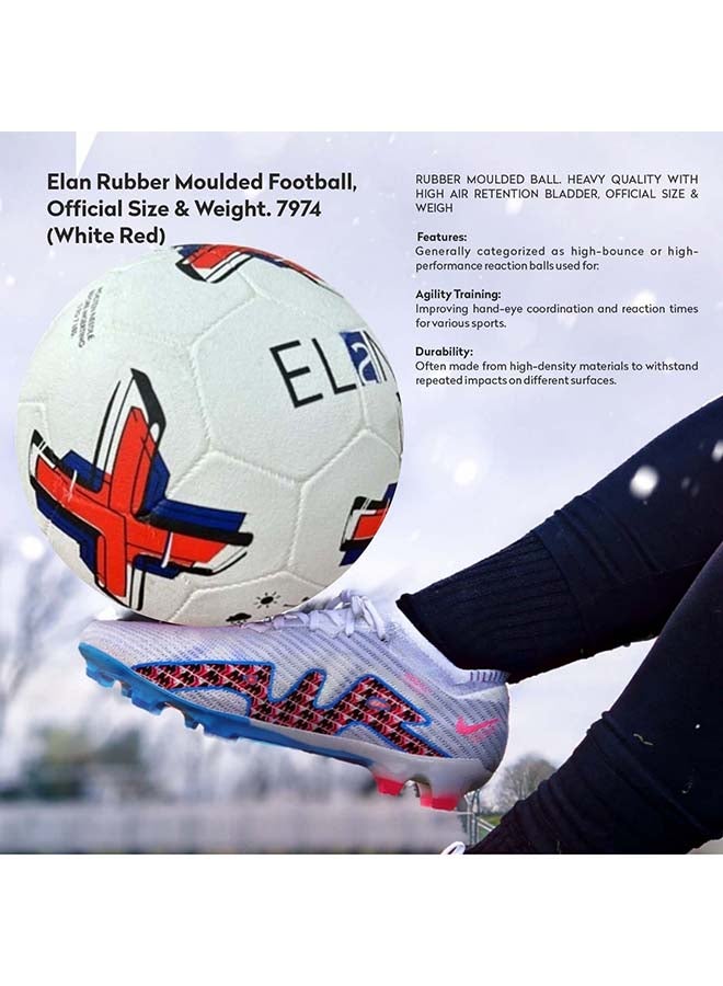 ELAN Maxxo Rubber Moulded Football - Official Match Size 5 & Weight, Durable White & Red Training Soccer Ball, High-Grip All-Weather Performance for Hard Ground, Street & Turf (Ages 14+ Years) - Image 3