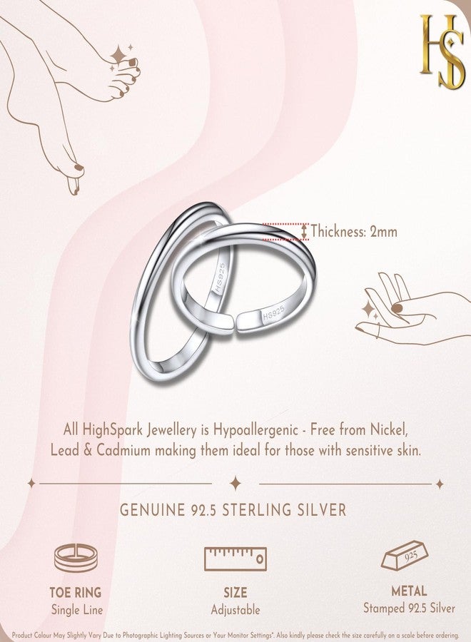 HighSpark Single Line Silver Toe Rings for Women | 92.5 Sterling Silver Hypoallergenic Adjustable Toe Rings | Minimal & Elegant Designs - Single Line- 1 Pair - Image 2