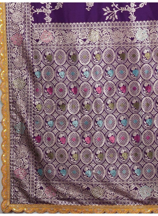 Satrani Women's Silk Blend Banarasi Jacquard Saree with Unstitched Blouse Piece (3800S305N_Deep Purple) - Image 5