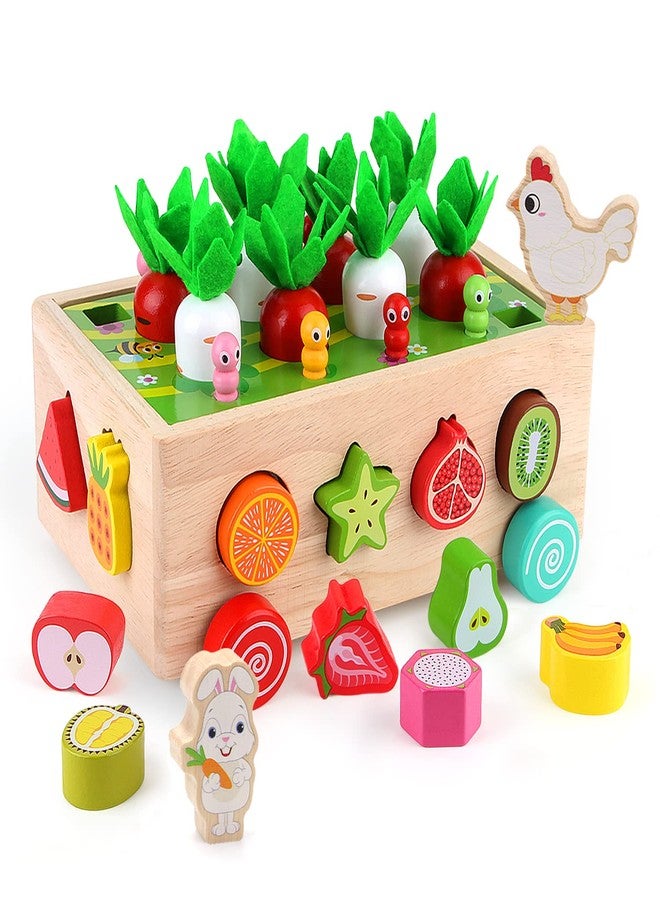 SKYFIELD Montessori Wooden Garden Toy for Baby Boys Girls 1 2 3 Years Old, Fine Motor Skills Developmental Gift Toy Color Shape Fruit Sorting Orchard Cart Farm Game for Toddler 1-3 - Image 1