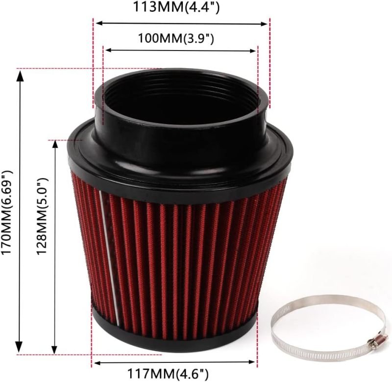 High Flow Air Filter 4 Inch 100mm Red Dry Performance Replacement - Cold Air Intake for Car Engine Performance Upgrade - Image 5