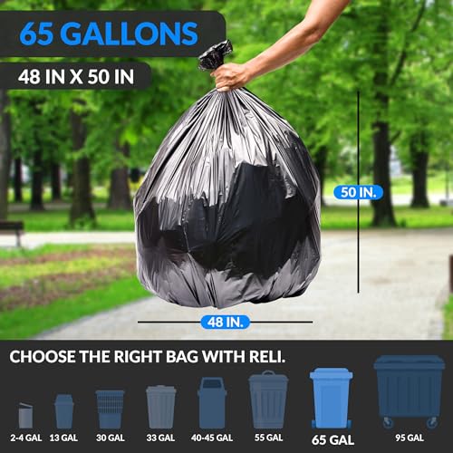Reli. Reli SuperValue 65 Gallon Trash Bags 120 Count Made in USA Heavy Duty Bulk Black MultiUse Garbage Bags - Image 5