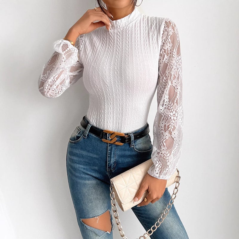 2026 Spring Lace Patchwork Long Sleeve Jumpsuit - Image 3