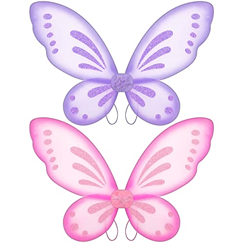 Sumind 2 Pcs Butterfly Fairy Wings Butterfly Wing Dress up Halloween Party Costume Accessory Angel Costume for KidsLight Purple Pink - Image 1