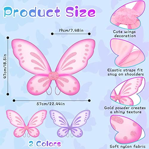 Sumind 2 Pcs Butterfly Fairy Wings Butterfly Wing Dress up Halloween Party Costume Accessory Angel Costume for KidsLight Purple Pink - Image 5