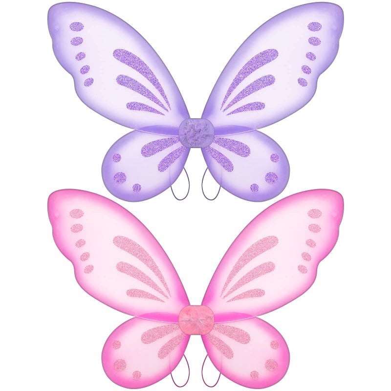 Sumind 2 Pcs Butterfly Fairy Wings Butterfly Wing Dress up Halloween Party Costume Accessory Angel Costume for KidsLight Purple Pink - Image 3