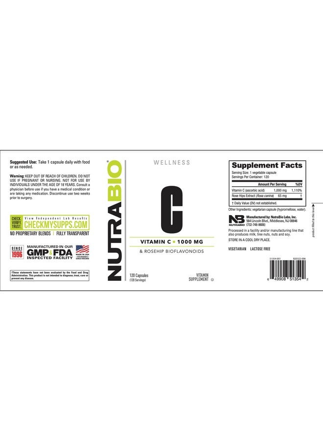 NutraBio Vitamin C With Rose Hips Supports Healthy Bones Teeth And Gums Immune Function No Fillers Or Excipients (120 Capsules 1000Mg Of Vitamin C Per Capsule) - Image 4