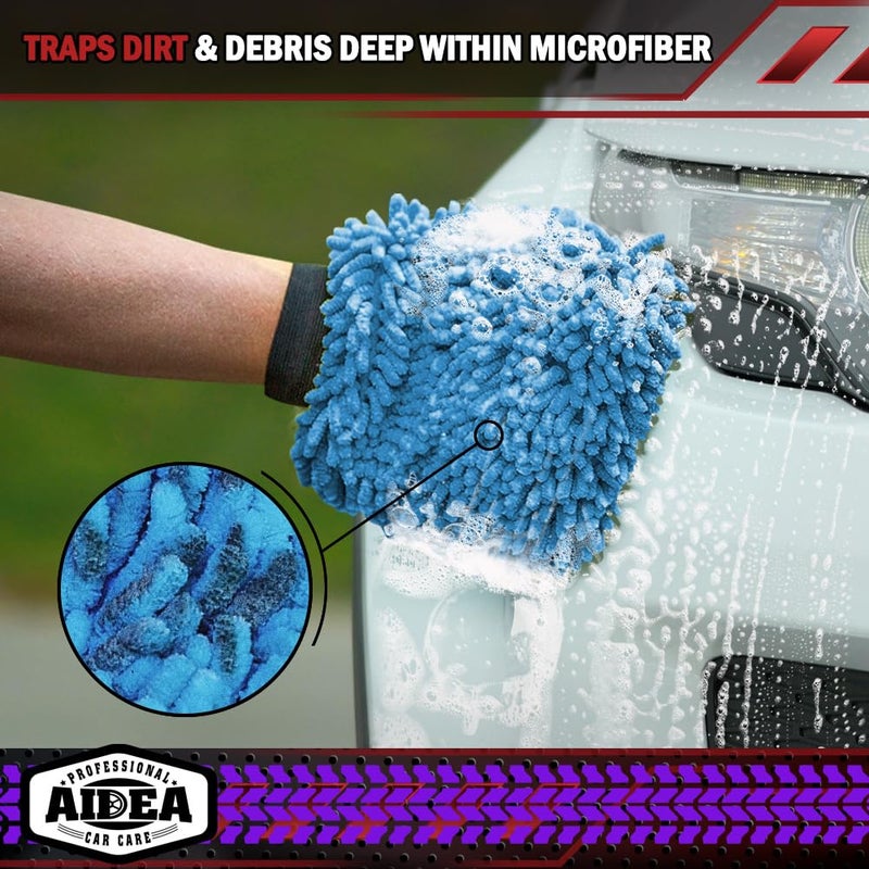AIDEA Car Wash Mitt Microfiber-2PK, Scratch-Free& Lint-Free, Premium Chenille Microfiber Wash Mitt-Blue Regular Size (7.12''X10.14'') - Image 5