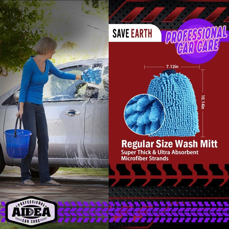 AIDEA Car Wash Mitt Microfiber-2PK, Scratch-Free& Lint-Free, Premium Chenille Microfiber Wash Mitt-Blue Regular Size (7.12''X10.14'') - Image 2
