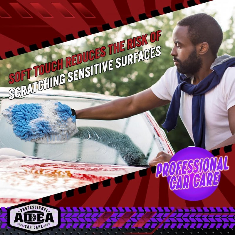 AIDEA Car Wash Mitt Microfiber-2PK, Scratch-Free& Lint-Free, Premium Chenille Microfiber Wash Mitt-Blue Regular Size (7.12''X10.14'') - Image 4