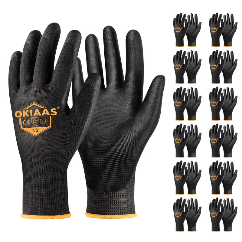 OKIAAS Men's Ultra-Thin and Lightweight Working Gloves with Grip, 12 Pairs, Black, Small - Image 1