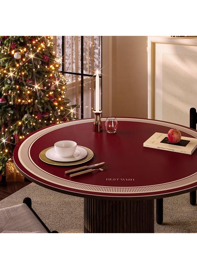 Bluejw Tablecloth Oil-resistant Dirty-resistant New Year Love Song Leather Table Mat Red Festive Light Luxury High-end Decorative Waterproof Round Tablecloth - Image 2