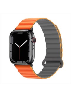 Compatible with Apple Watch Band 45mm 44mm 42mm 41mm 40mm 38mm, Women Men Double Side Reversible Magnetic Strap with Loop for iWatch Series 8/7/6/5/4/3/2/1/SE (45mm/44mm/42mm, Gray/Orange)