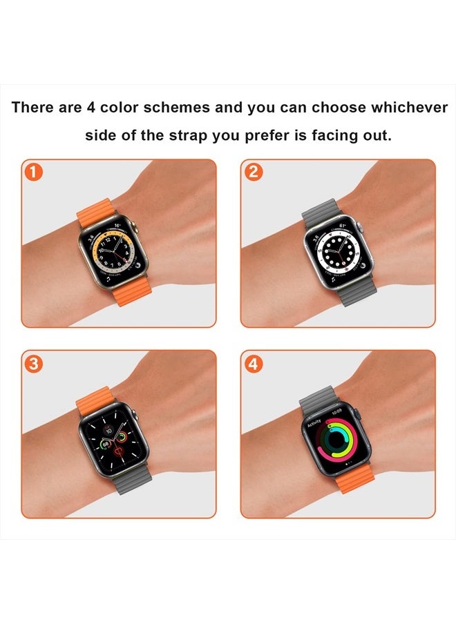 Anlinser - Compatible with Apple Watch Band 45mm 44mm 42mm 41mm 40mm 38mm, Women Men Double Side Reversible Magnetic Strap with Loop for iWatch Series 8/7/6/5/4/3/2/1/SE (45mm/44mm/42mm, Gray/Orange) - Image 1