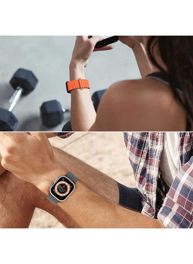 Anlinser - Compatible with Apple Watch Band 45mm 44mm 42mm 41mm 40mm 38mm, Women Men Double Side Reversible Magnetic Strap with Loop for iWatch Series 8/7/6/5/4/3/2/1/SE (45mm/44mm/42mm, Gray/Orange) - Image 1