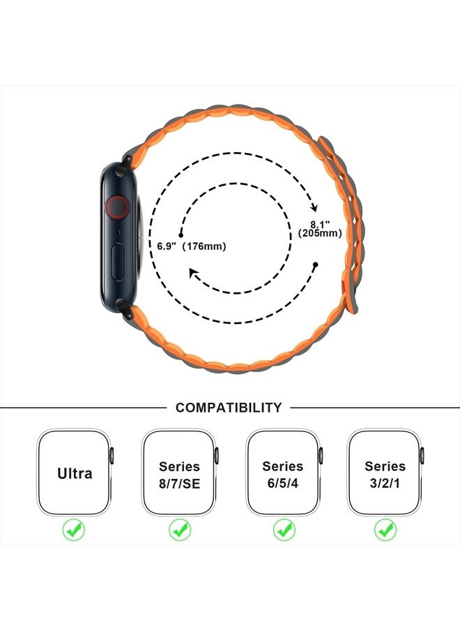 Anlinser - Compatible with Apple Watch Band 45mm 44mm 42mm 41mm 40mm 38mm, Women Men Double Side Reversible Magnetic Strap with Loop for iWatch Series 8/7/6/5/4/3/2/1/SE (45mm/44mm/42mm, Gray/Orange) - Image 1