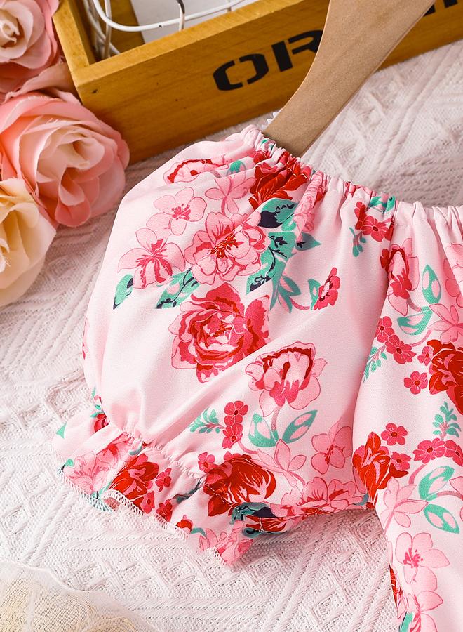 تايك تو فستان - بأكمام منتفخة وردية وزهور - Image 4