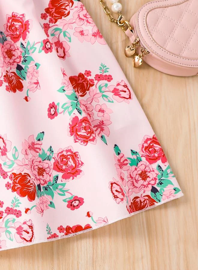 Take Two Take Two Pink Floral Puff Sleeves A-Line Dress
