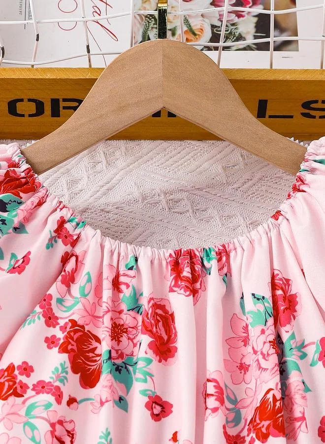 Take Two Take Two Pink Floral Puff Sleeves A-Line Dress