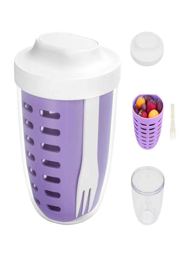 daasigwaa Fresh Fruit Salad Storage Cup To Go With Lids, Fork & Drain Baskets, Reusable Leakproof Food Storage Containers With Removable Colander Keep Fruits, vegetables Fresh Longer, 22 oz(Purple) - Image 1