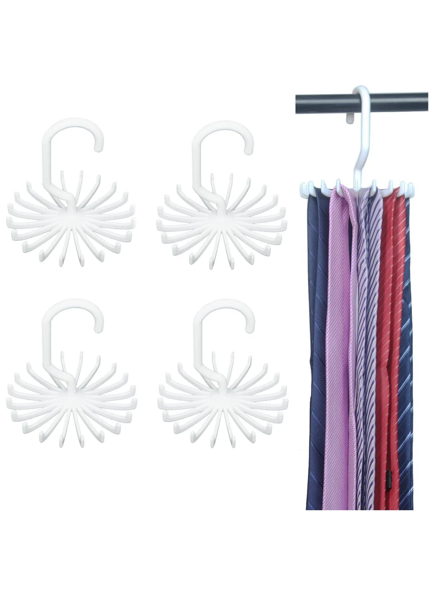 MIRFA Multifunctional Tie Rack 20 Claw Hanger 4.4 Inches Large Size Twirl Plastic Ties Hanger for Women Men Home Bedroom Supplies Rotating Belt Scarf Hanger Holder Hook for Closet Storage Pack of 4 in