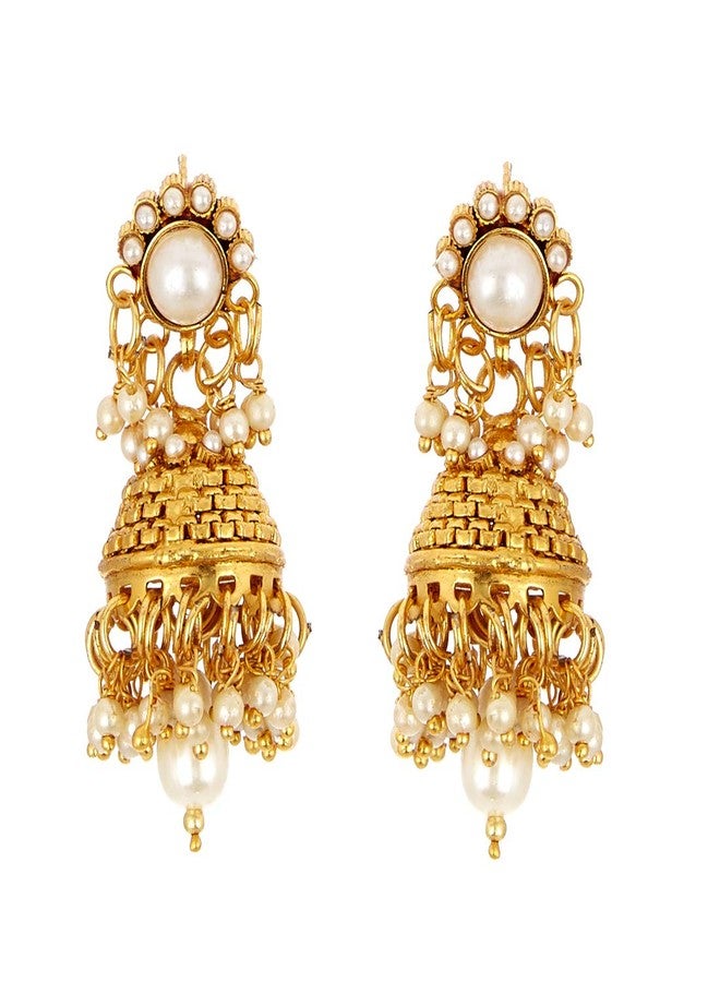 KENNICE Gold-Plated White Pearl Temple Style Necklace with Earrings Jewellery Set For Girls & Women - Image 4
