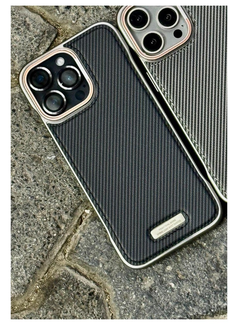 Leather Case for Iphone 16 , Metal Camera Hole Protective Phone Cover Luxury Plating Edge Slim Casein golden - Image 2