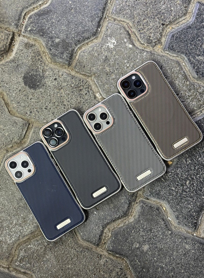 Leather Case for Iphone 16 , Metal Camera Hole Protective Phone Cover Luxury Plating Edge Slim Casein golden - Image 4