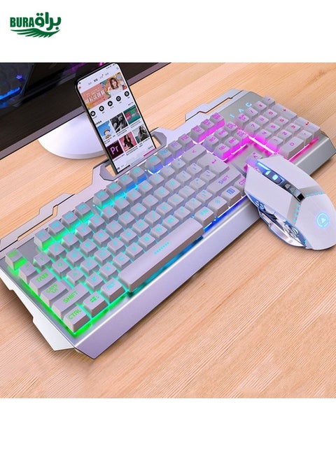 YINDIAO V2 Mechanical Feel Gaming Keyboard Mouse Set (White Rainbow Light)