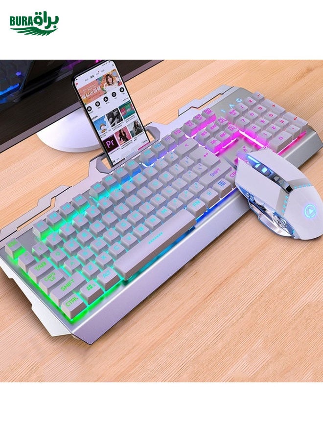 YINDIAO V2 Mechanical Feel Gaming Keyboard Mouse Set (White Rainbow Light)