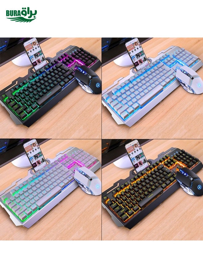 YINDIAO V2 Mechanical Feel Gaming Keyboard Mouse Set (White Rainbow Light)