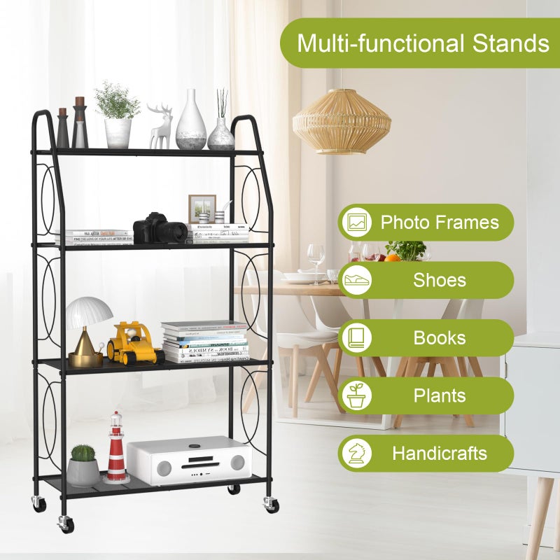 VyGrow 4 Tier Plant Stand with Wheels, Plant Shelf for Indoor Outdoor, Heavy Duty Metal Tall Plant Stands Holder Rack for Living Room Balcony and Garden, Black - Image 3