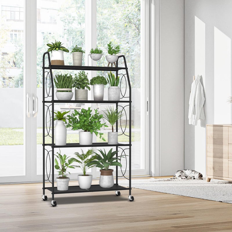 VyGrow 4 Tier Plant Stand with Wheels, Plant Shelf for Indoor Outdoor, Heavy Duty Metal Tall Plant Stands Holder Rack for Living Room Balcony and Garden, Black - Image 4