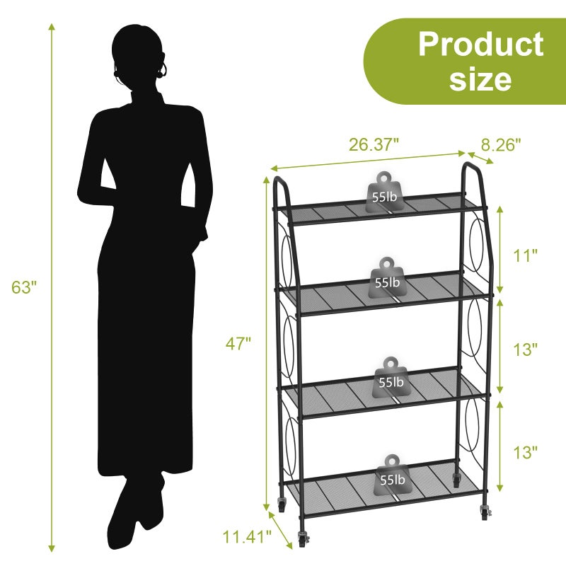 VyGrow 4 Tier Plant Stand with Wheels, Plant Shelf for Indoor Outdoor, Heavy Duty Metal Tall Plant Stands Holder Rack for Living Room Balcony and Garden, Black - Image 5