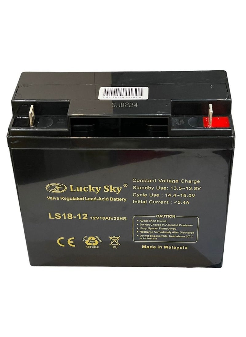 Lucky Sky بطارية حمض الرصاص مختومة قابلة لإعادة الشحن 12 فولت 18 أمبير – سعة عالية، طاقة عميقة، خالية من الصيانة – مثالية لـ UPS، الكراسي المتحركة، أنظمة الطاقة الشمسية، الأجهزة الطبية والمزيد  - Image 3