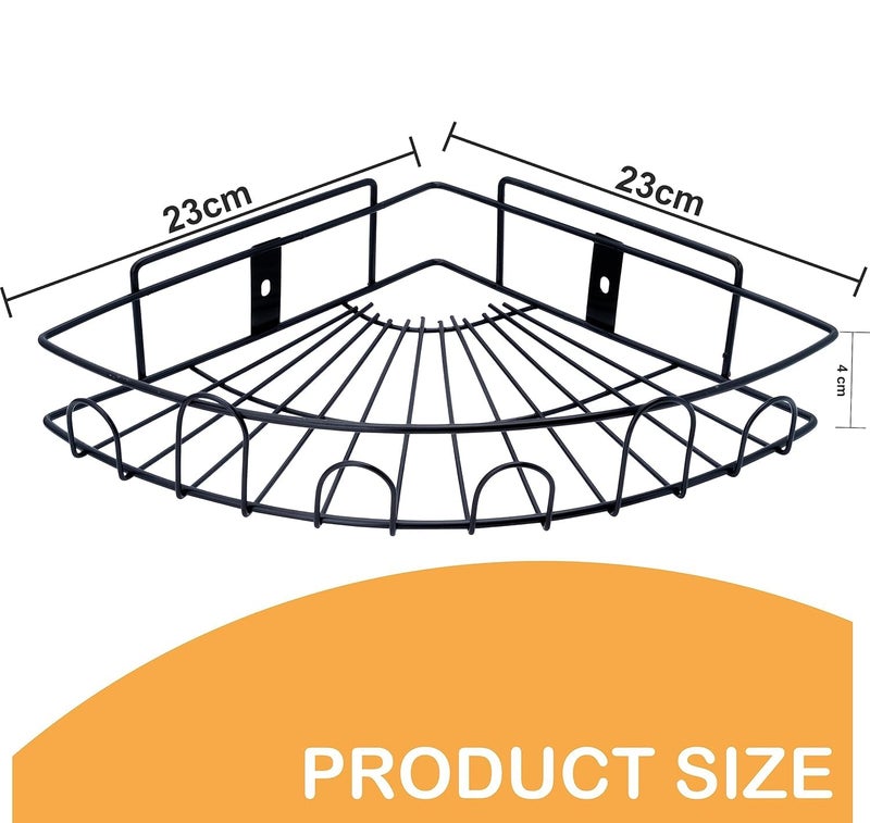 Pathavi Wall-Mounted Corner Shower Shelf Rack – No-Drill Adhesive Bathroom Organizer Basket with Hooks, Rustproof Metal Storage for Toiletries & Accessories (Black) - Image 2